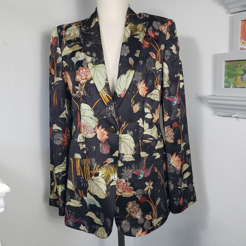 Etro Black w/ Oriental Floral Motif - Tiger Birds Lilly Pads Unisex Small